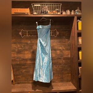 Strapless Cinderella blue prom dress